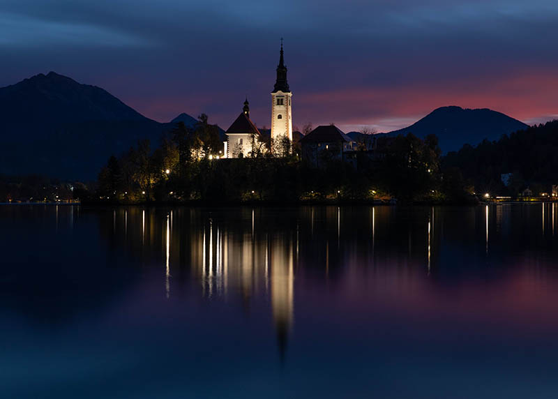 Lake Bled island church at sunrise, Slovenia photography workshops