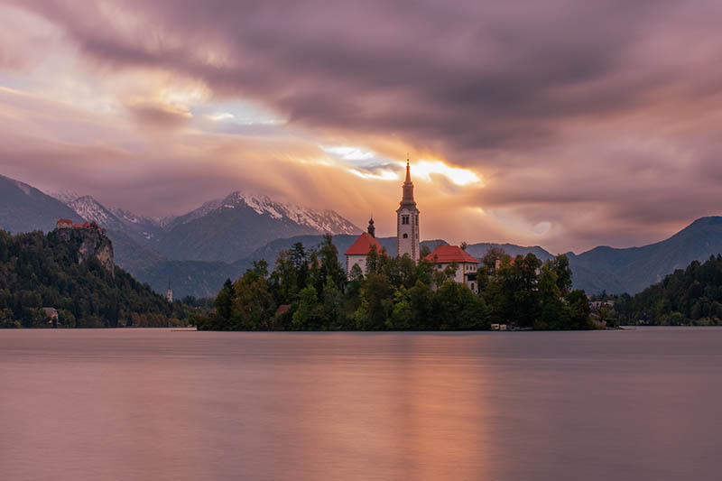 Sunrise at Lake Bled in Slovenia. Slovenia photography workshops