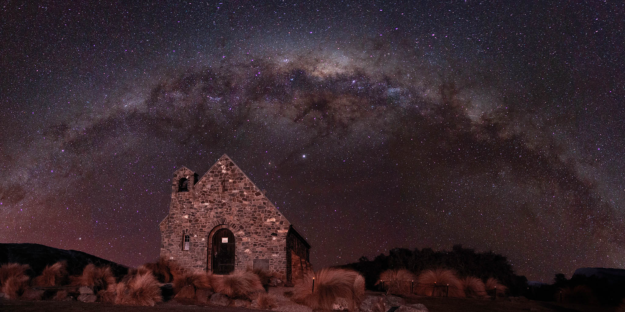 The Church of the Good Shepherd on the shores of Lake Tekapo on the South Island of New Zealand. Astrophotography.
