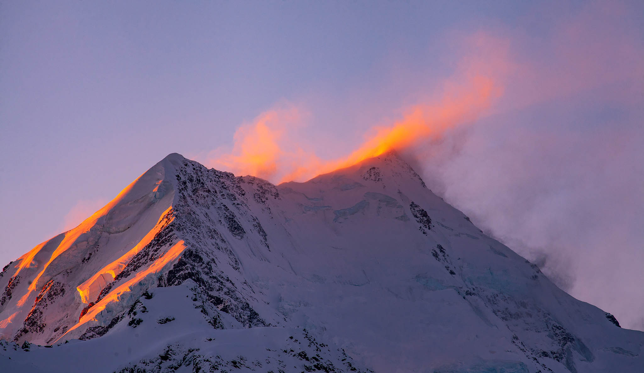 Fiery sunrise at Mount Cook, South Island, New Zealand.