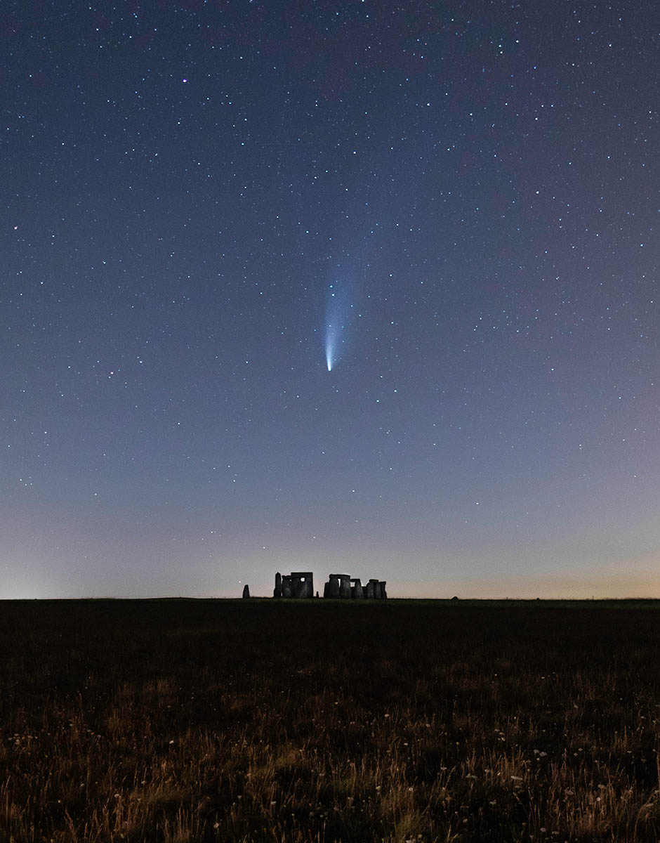 Neowise comet over Stonehenge, Wiltshire, England. Buy a fine art print.