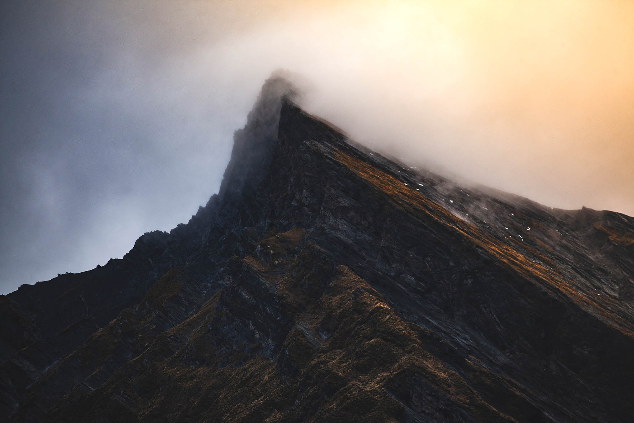 Mountain in the fog, New Zealand.