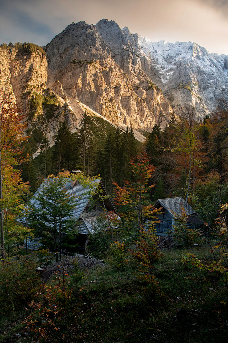 Mountains and farmhosue in the Soca Valley, Slovenia. Buy a fine art print.